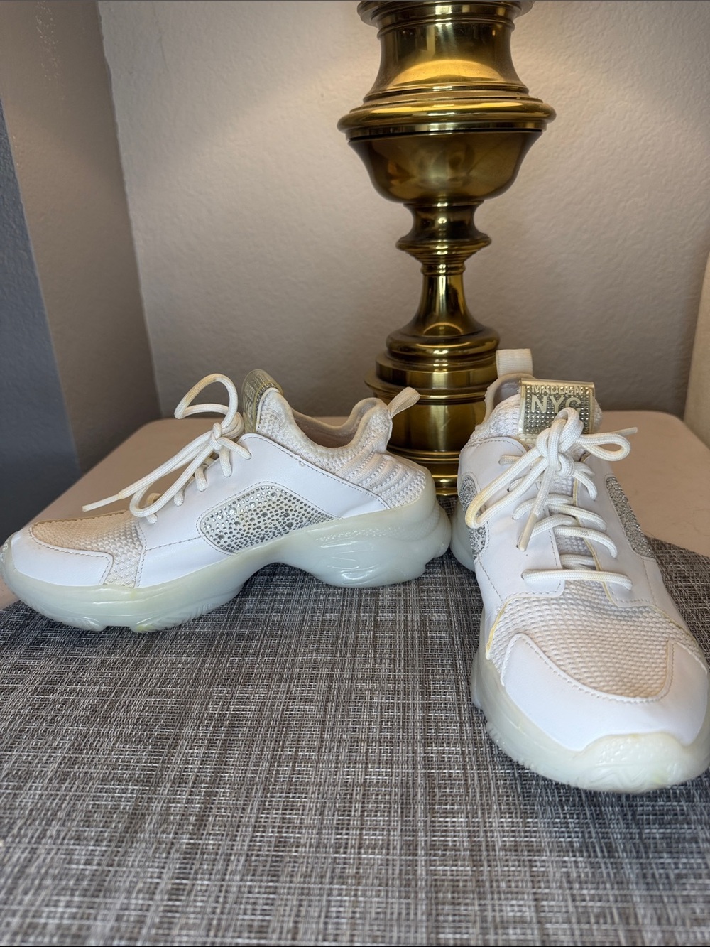 Chunky White Platform Sneakers with Subtle Metallic Accent